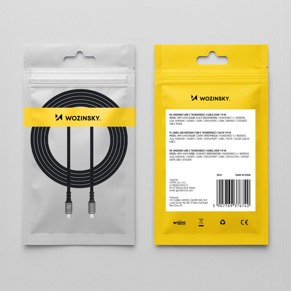 Wozinsky Thunderbolt USB-C opladerkabel (240W) - 4 - reFix.dk